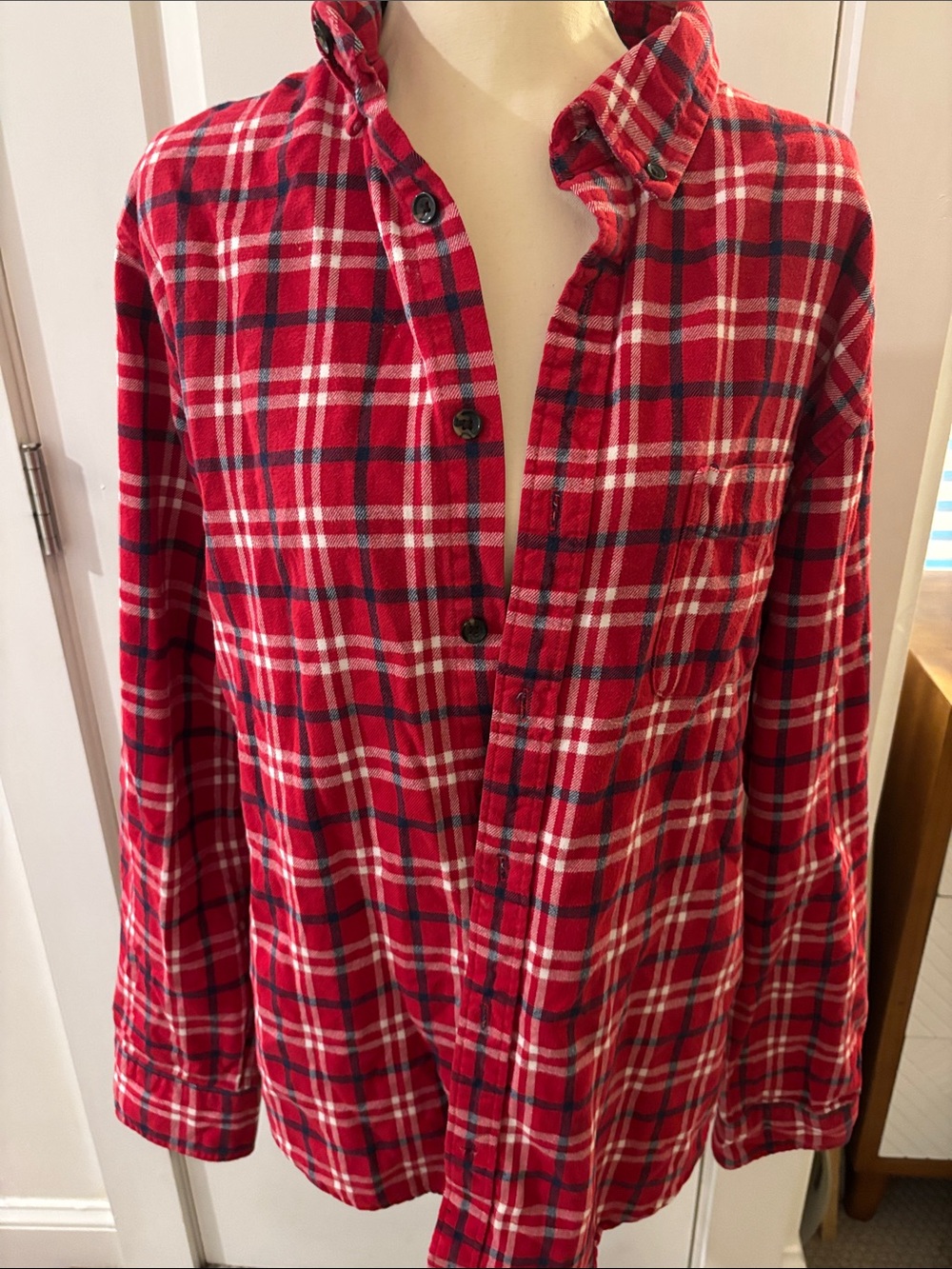 Lands' End Red Plaid Button-Down Shirt